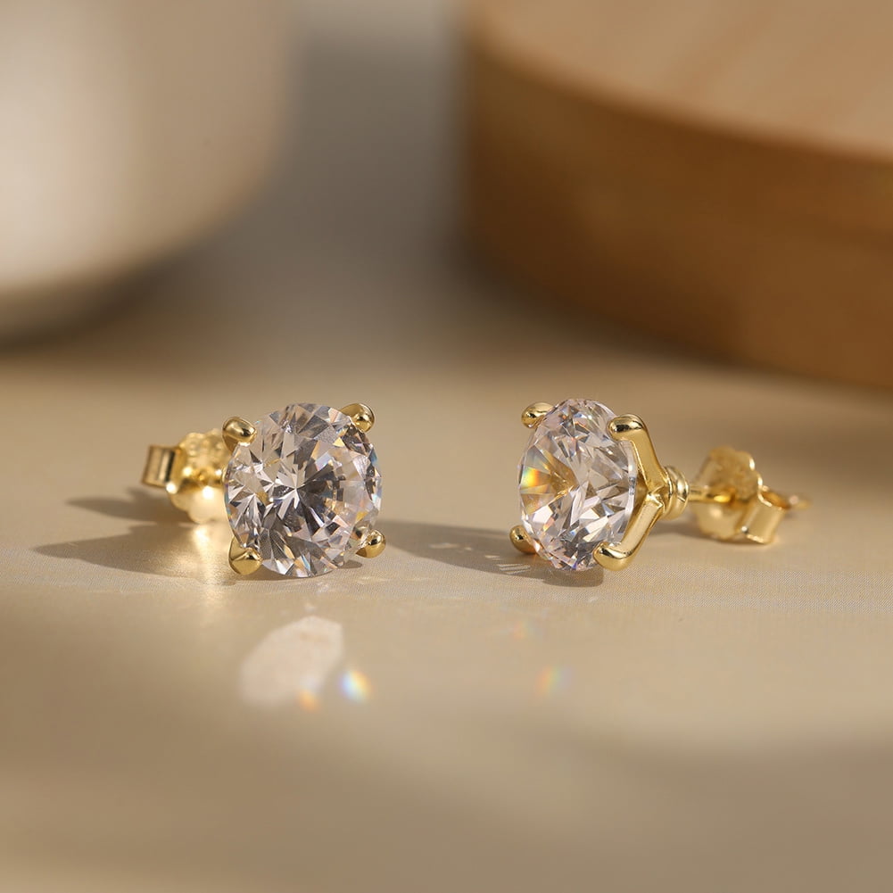 SFTING Cubic Zirconia Stud Earrings for Women Men Hypoallergenic 925 Sterling Silver Post Earrings 8A CZ 8*8 Round Cut 4-prong Setting Stud Earrings for Sensitive Ears