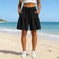 thumbnail image 5 of Women Elastic High Waist Lightweight Stretch Comfy Flowy Shorts Pleated Ruffle Fold Loose Boho Culotte Five Finger Short Pant Solid Color Casual Beach Vacation Fashion Bottom Clothing Black L, 5 of 6