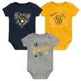 thumbnail image 3 of Infant Navy/Gold/Gray Milwaukee Brewers Batter Up 3-Pack Bodysuit Set, 3 of 3