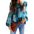 thumbnail image 3 of Camisa casual de manga larga Mujer Blusa de manga abullonada con estampado bohemio Top, XXL, Azul Methold AP000088-15B, 3 of 4