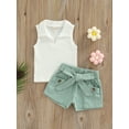 thumbnail image 2 of hirigin Baby Girls 2PCS Pants Suit, Sleeveless Ribbed Plain Lapel Tanks, Plain Short Pants with Waist Belt, Toddler Girls Summer Outfits, 2 of 7