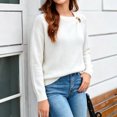 thumbnail image 6 of IUYRTFE Women Round Neck Solid Color Knit Sweater Loose Fit Long Sleeve Pullover Top for Fall Winter Casual Wear, 6 of 9
