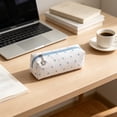 thumbnail image 4 of KKOUHVY Pencil Case, Large Capacity Blue Polka Point Pencil Pouch with Flower Zipper, Cute Pencils Case for School Office Teens Girls Women, White, 4 of 6