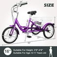 thumbnail image 3 of MOONCOOL 16 inch Kids Tricycle, Single-Speed Three Wheeled Bike for 3'9" to 4'9" 3-13 Year Old Boys & Girls, Children Stable Trike with Large Rear Basket, 3 of 13