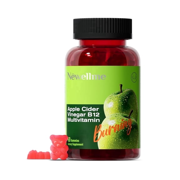 NEWELLME Sugar-Free Apple Cider Vinegar (ACV) Gummies with The Mother & B12, Vegan Organic Vitamin Gummies for Digestion, Energy & Metabolism,Gluten-Free, Multivitamin Support