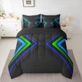 thumbnail image 2 of Manfei Geometric Triangle Bedding Comforter Set 7-Piece, Black Blue Green Full Bedding Set, Neon Red Lights Fitted Sheet Flat Sheet, Breathable Home Decor, 2 of 8
