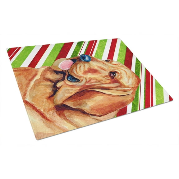 Caroline's Treasures Bloodhound Candy Cane Holiday Christmas Glass Cutting Board Large
