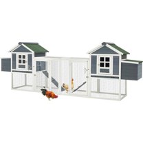 AECOJOY Chicken Coop, Large Wooden Hen House with Run and Removable Trays for 4–6 Chickens, Grey