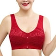 thumbnail image 3 of Fatuov Wireless Bras for Women Front Closure Sexy Solid Color Push-Up Bralettes for Casual Full Coverage Seamless Bras 38A, Red, 3 of 5