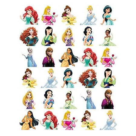 30 Disney Princess Ariel Aurora Belle Snow White Jasmine Cinderella Mulan Merida Anna Elsa Tiana Pocahontas Rapunzel Edible Cupcake Toppers