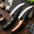 thumbnail image 3 of Multi-Functional Forged Hammered Blade Knife with 60° Sharp Edge - Stainless Steel Butcher Knife for Meat Cutting, Fish Processing & Vegetable Slicing, featuring Rosewood Handle, PU Leather Sheath,, 3 of 6