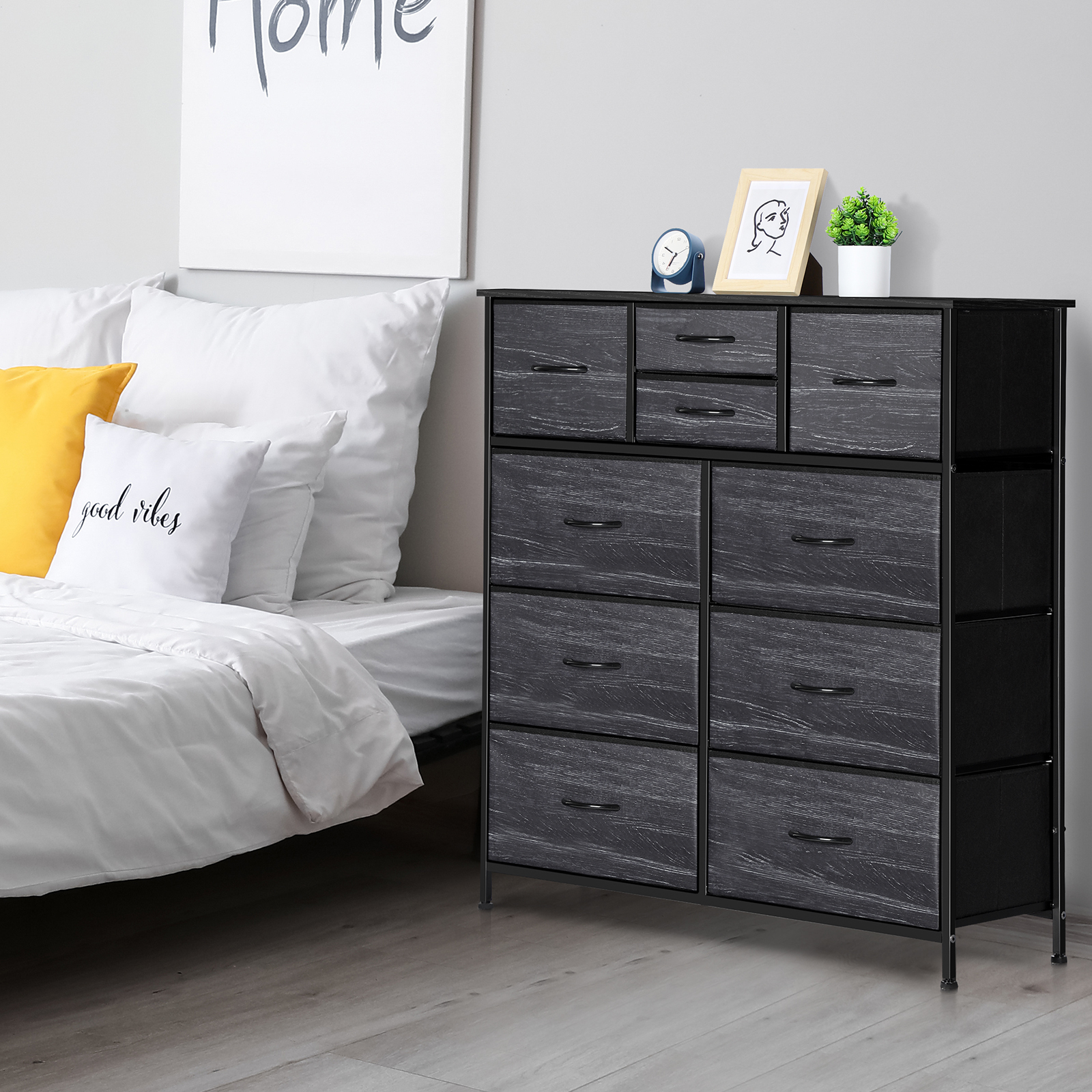 Oumilen Adult Dresser with 10 Fabric Drawers Small Chest of Drawers, Black