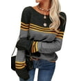 thumbnail image 3 of Langwyqu Spring Fall Striped Long Sleeve Round Neck Knit Sweater Casual Pullover, 3 of 4