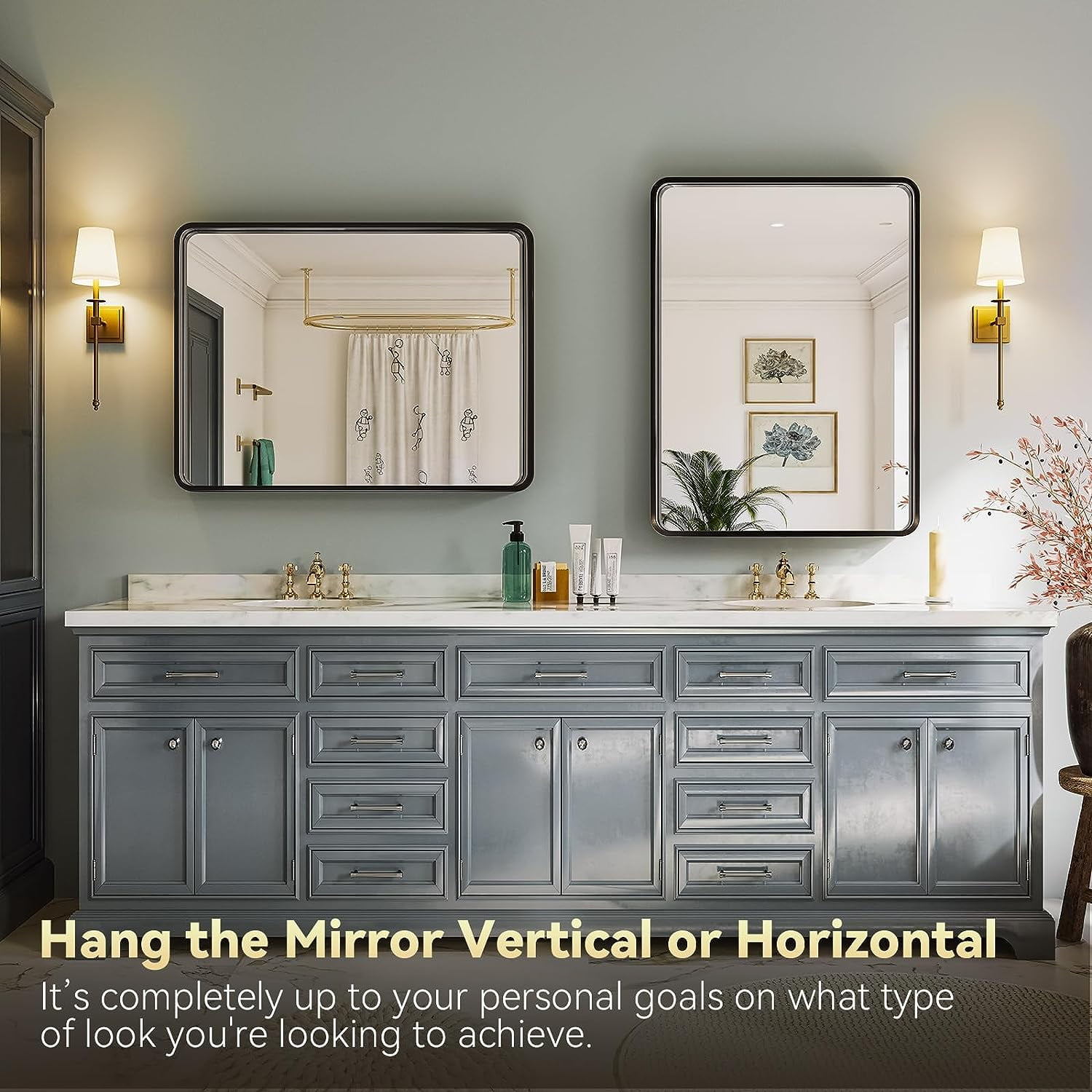 Scifil 22x28 Inch Black Bathroom Wall Mirror, Modern Vanity
