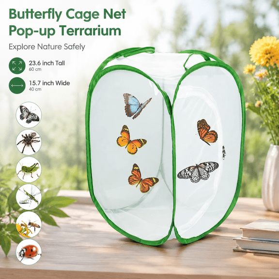 Butterfly Cage Net Pop-up Terrarium for Insects 23.6 inch Tall 15.7inch wide Explore Nature Safely, Collapsible