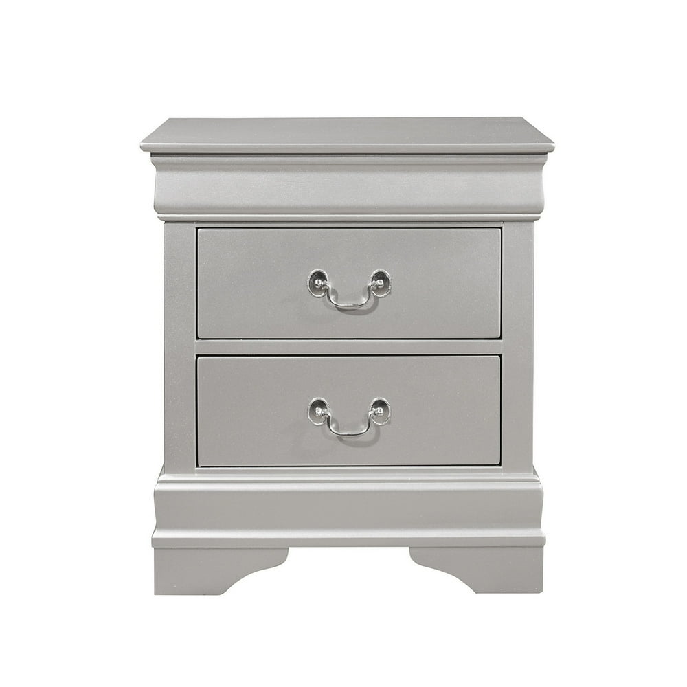 Modern Silver Toned Nightstand with 2 Drawer