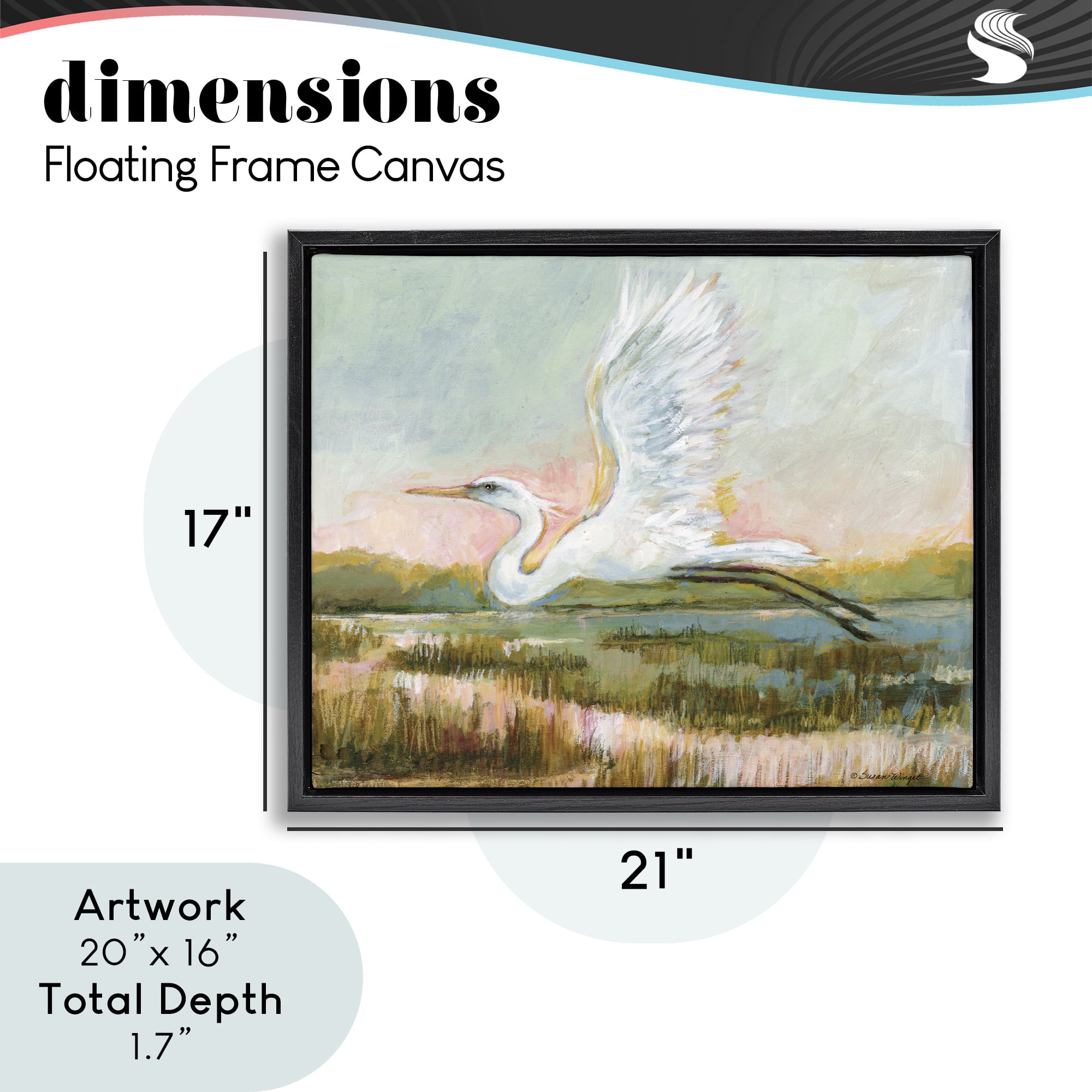 Stupell Industries White Heron Flying Black Framed Floater Canvas Wall Art, design by Susan Winget