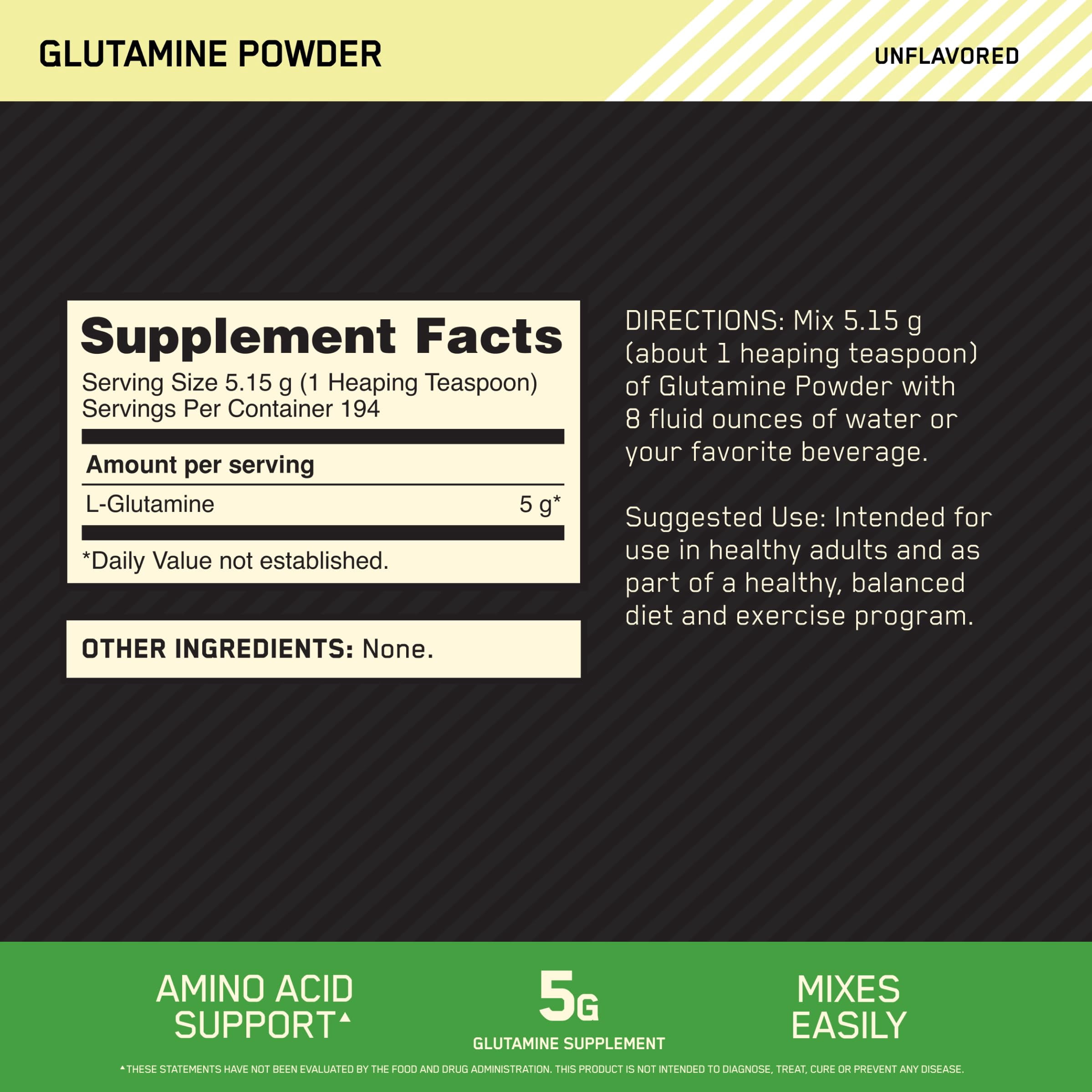 Optimum Nutrition Glutamine Powder, 194 Servings