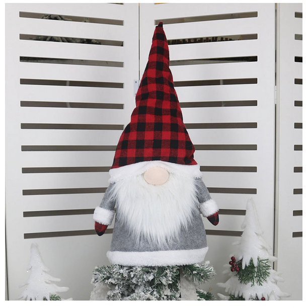 1 Uds. Artículos de decoración navideña de rejilla negra y roja, árbol viejo del bosque, estrella superior, muñeco sin rostro creativo, sombrero para árbol de Navidad, artículos de decoración para el