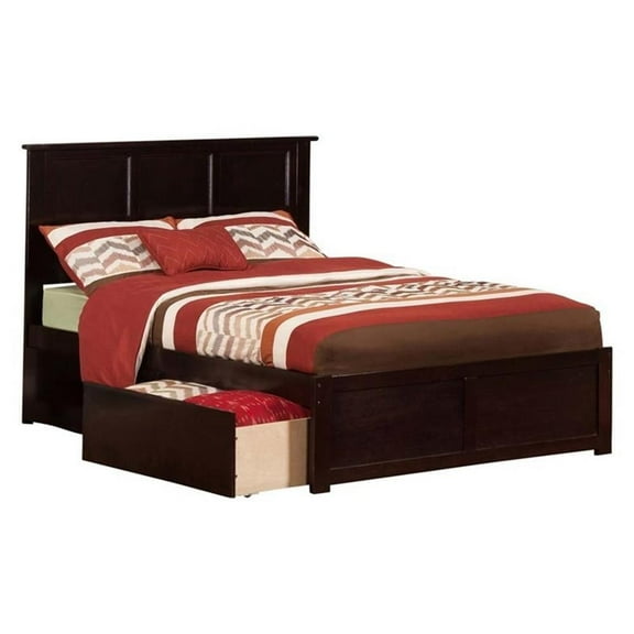 Leo & Lacey Madison Full Wood Platform Bed and Storage Drawers in Espresso