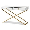 thumbnail image 3 of Baxton Studio Madan White Finished Wood and Gold Metal 2-Drawer Console Table, 3 of 10