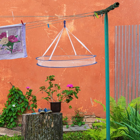Raindrops White Foldable Laundry Drying Rack with Mesh Design for Sweaters and Herb Hanging