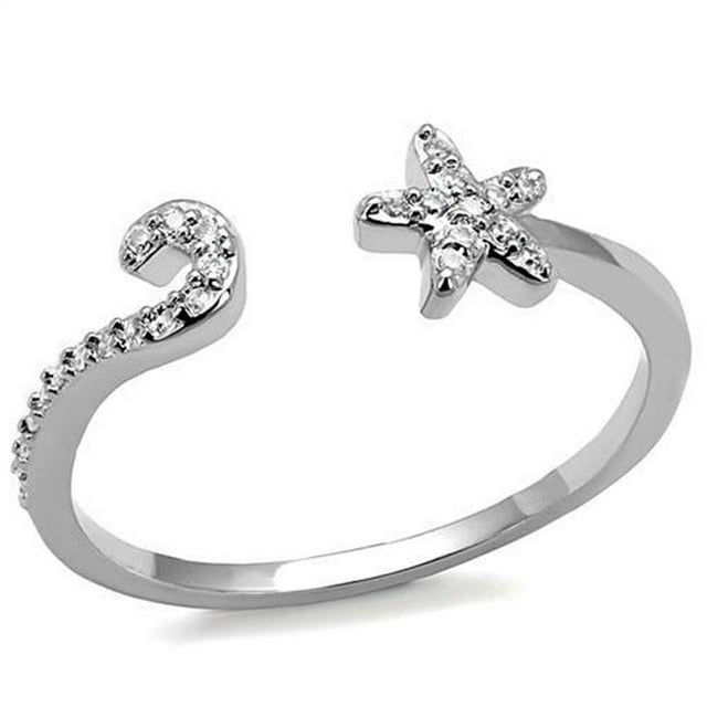 Alamode 3W1240-8 Women Rhodium Brass Ring with AAA Grade CZ in Clear - Size 8