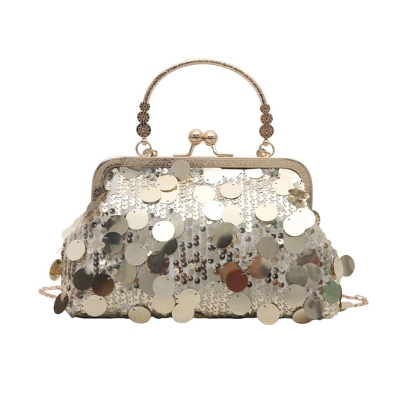 Elegant Clip Closure Dinner Bag Women's Fashion Handbag Shoulder Bag Chain Strap Sequin Design Retro Style Polyester Material Gold Silver Black Colors Party Evening Bag Crossbody Purse