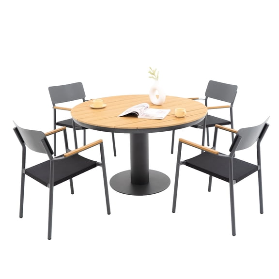 5 Pieces Outdoor Dining Set for 4 Patio Outdoor Table and Chairs Set with All-Weather 48" Table and 4 Chairs, Gray