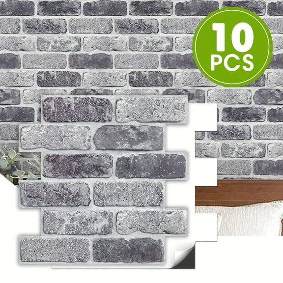 10pcs 3D Faux Brick Wall Panels - 11.8x11.8 Inch Small Thin PVC Peel Stick Self-Adhesive Whitewash Brick Tiles, Realistic Textured Matte Finish Water Heat Resistant