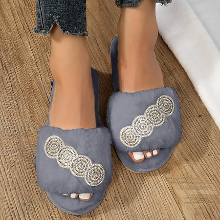 

mtvxesu Slides Women Women s Warm Cute Plush Ball Home Round Head Soft Soled Cotton Slippers Womens Slide Sandals Pillow Slides for Women Summer Savings