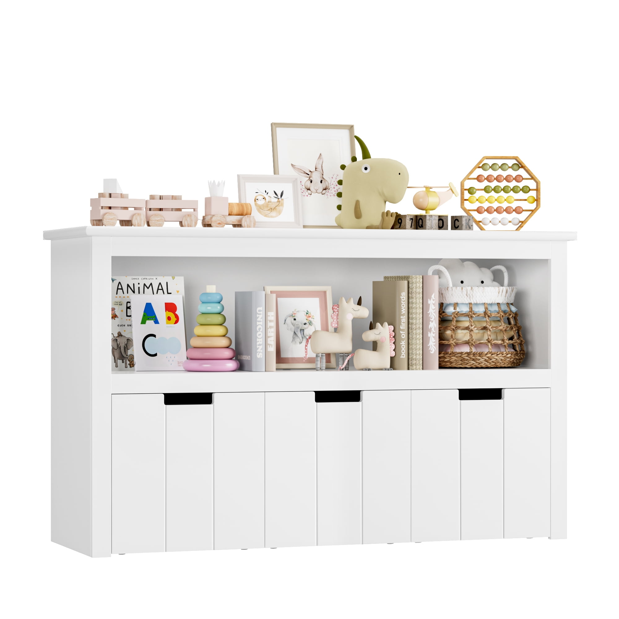 Homfa Kids Toy Storage, Cubes Storage Bins with 3 Drawers, White Toy Box with Shelves and Wheels
