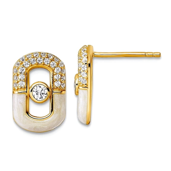 925 Sterling Silver Gold-tone Cubic Zirconia Enamel Rectangle Post Earrings Stud Earring for Women