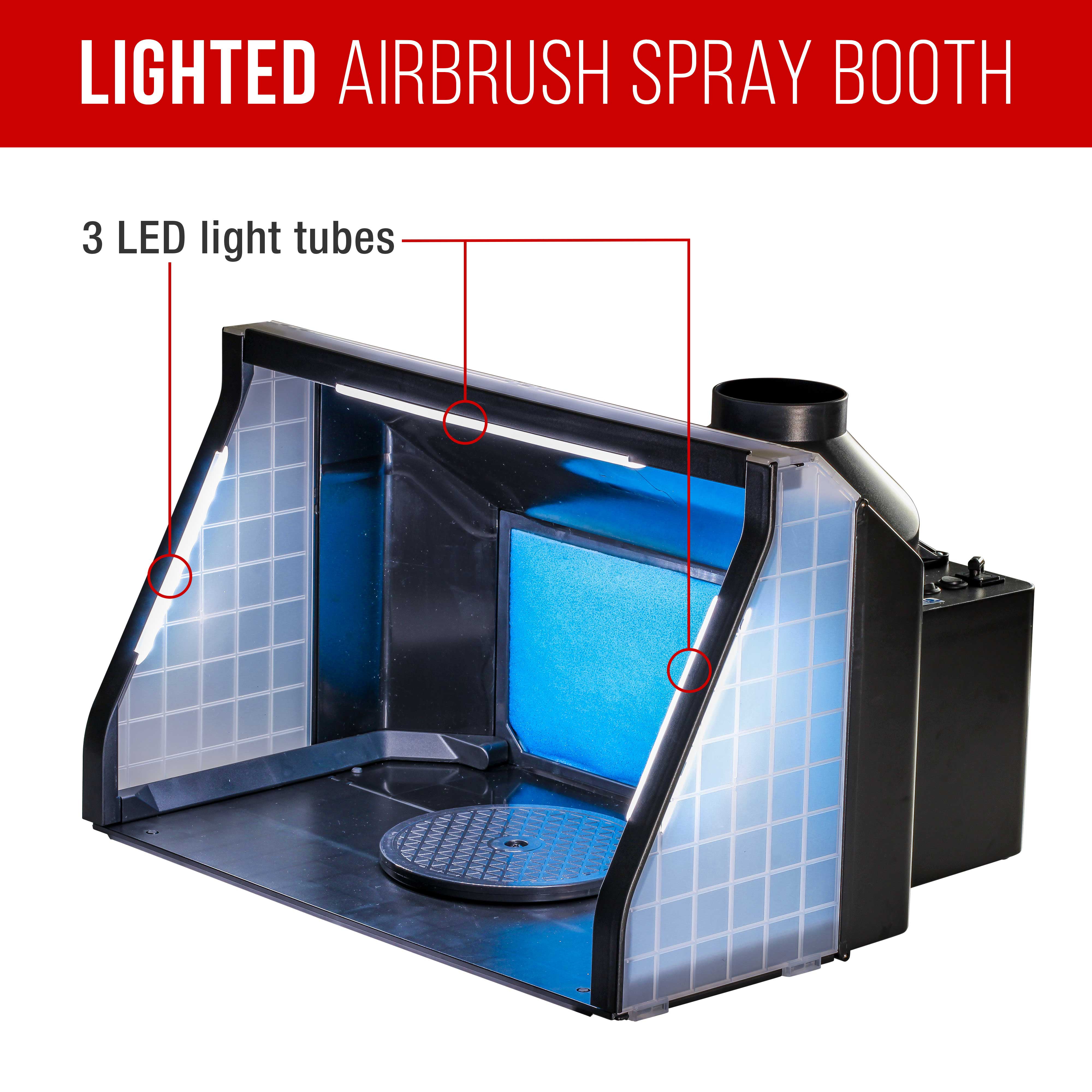 Spray Booth, Airbrush Lighted Hobby Spray Booth Kit with LED Light, 360°  Turntable, Dual Fans, Filter, Extension Hose, Airbrush Spray Booth for  Manual