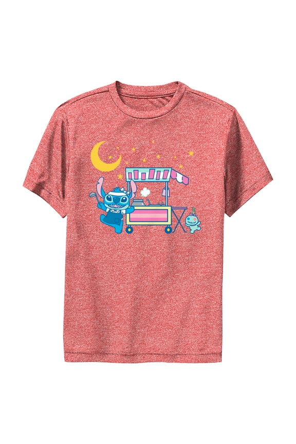 Boy's Lilo & Stitch Street Food Stitch Performance Graphic Tee Red Heather Large