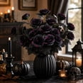 thumbnail image 3 of MYUNNIL Halloween Simulation Rose, 1 Pc Gothic Realistic Long Stem Purple Rose with Black Leaves, 13 Inch Waterproof Reusable Floral Prop for Table Centerpiece Wedding Festive Decor, Black, 3 of 7