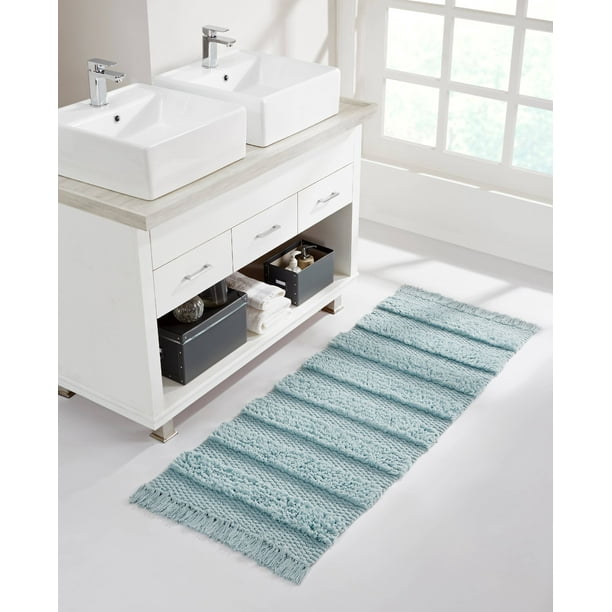 VCNY Home Savannah Fringe Stripe Cotton Blend Bath Runner Rug, 24" x 60
