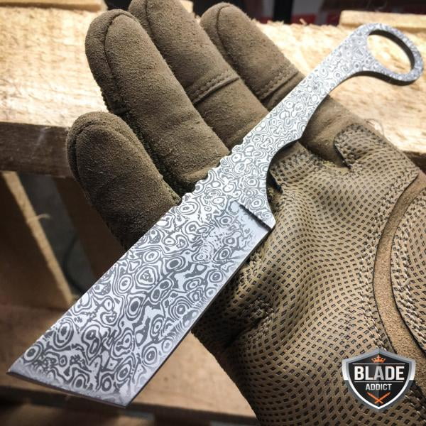 Straight Edge Razor Fixed Blade Damascus Cleaver TANTO Hunting Knife