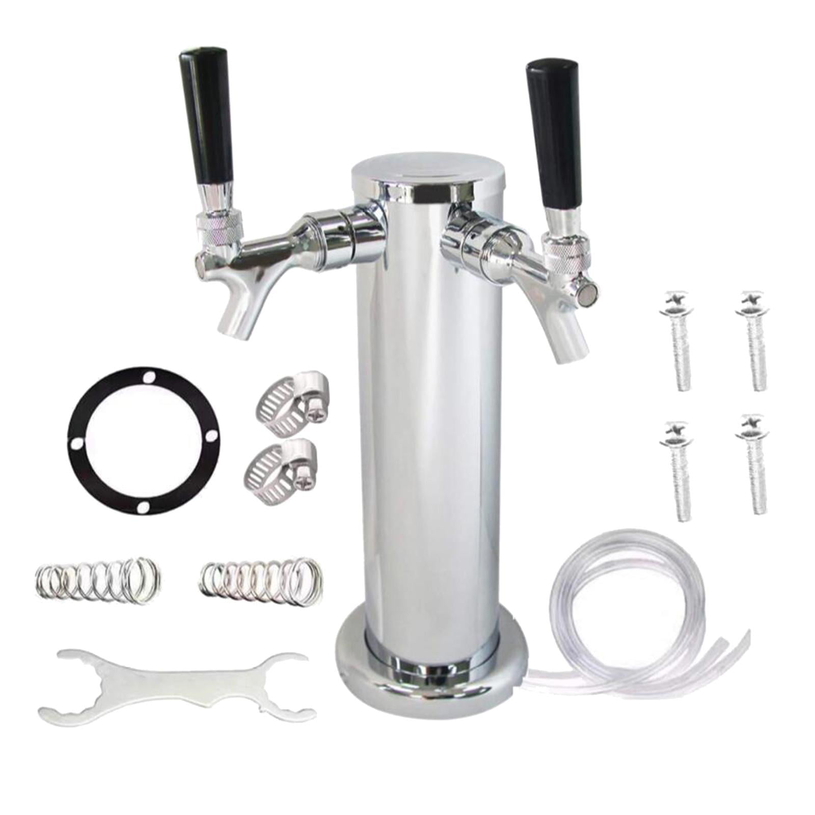 4 Tap Faucet Draft Beer Tower Stainless For Kegerator Home Brew Silver 1.2m Tube 