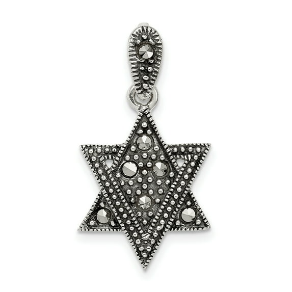Beautiful Sterling Silver Antiqued Marcasite Star of David Pendant