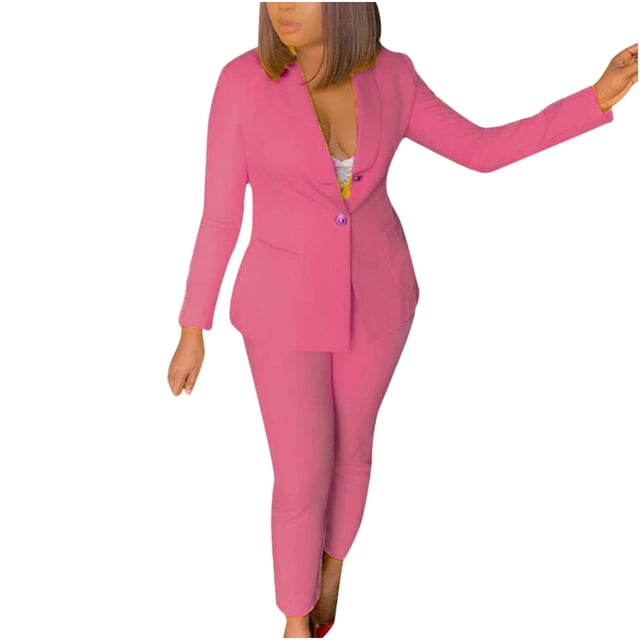 Traje de dos piezas de oficina de traje de color sólido delgado informal de moda para mujer Wmkox8yi bvn2069