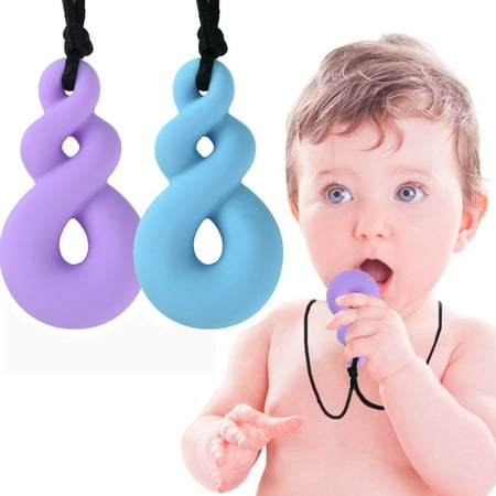 Sensory Toys Autism 2Pcs Teething Toys - Autism ADHD Sensory Chew Necklace for Kids - Chewy Sticks for Boys and Girls, Purple and Blue ()