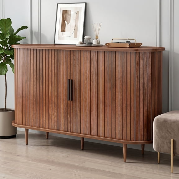 iooHug Wood Sliding Tambour Door Sideboard Cabinet, Modern Boho Buffet Storage Cabinet with Adjustable Shelves for Living Room, Entryway, Dining Room