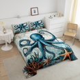 thumbnail image 4 of Erosebridal Vintage Octopus Starfish Bedding Full Comforter Set, Retro Nautical World Map Down Comforter, Reversible 3pcs, 4 of 8