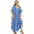 thumbnail image 4 of HAPPY BAY Women's Summer Relaxed Fit Caftan House Sleep Shirt Loungewear Dashiki Dresses for Women 2X-3X Sun, Blue, 4 of 6