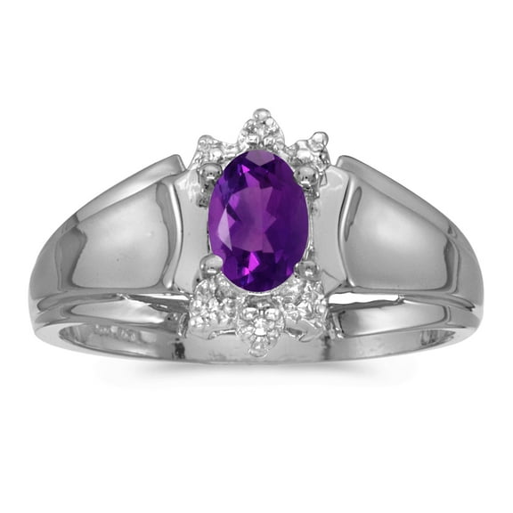 10k White Gold Oval Amethyst And Diamond Ring