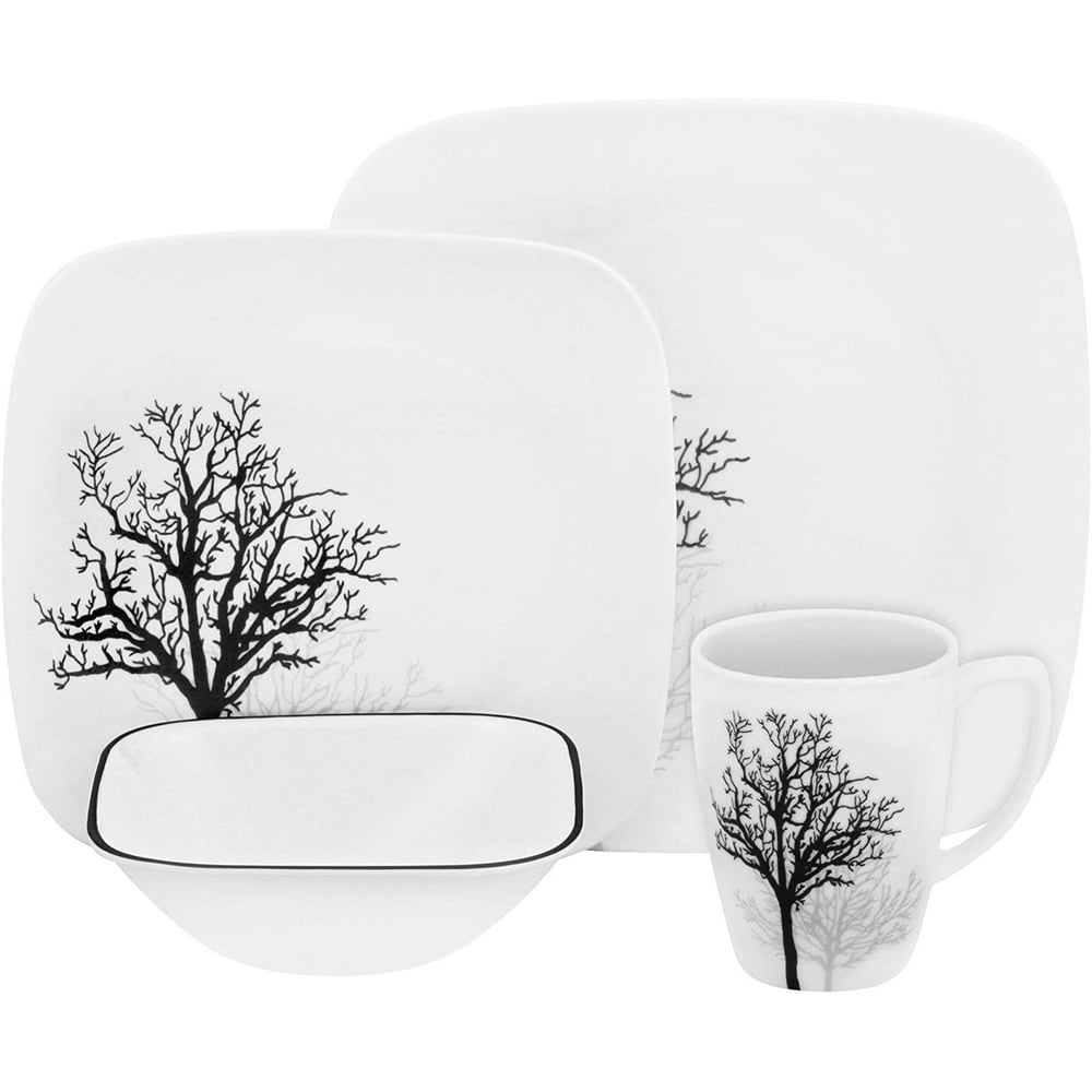 CORELLE Square Timber Shadows 16pc Dinnerware Set, 1, white, Corelle