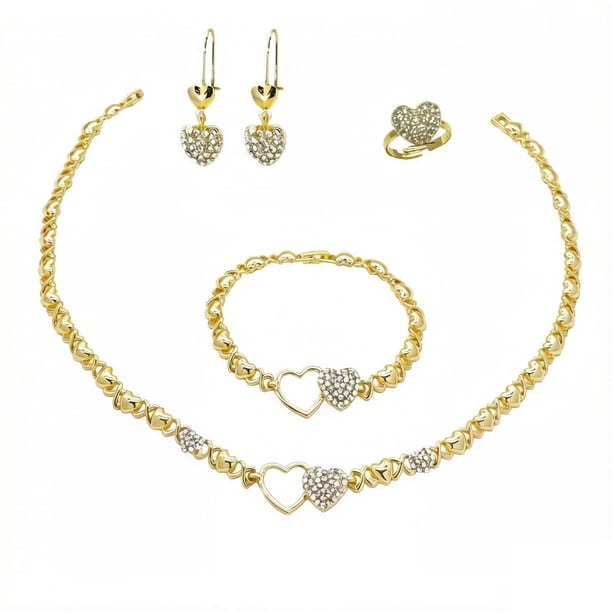 RRR Juego de 4 joyas for mujer: collar, anillos, pulseras y pendientes