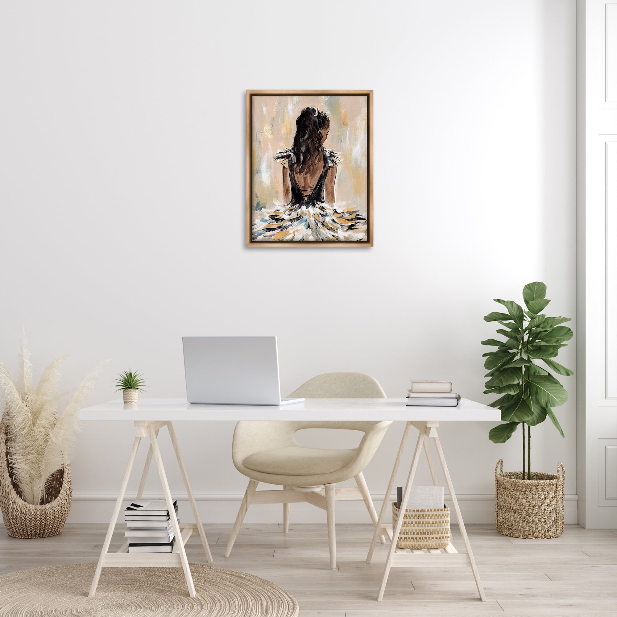 Stupell Industries Fashionista in Dress Beauty & Fashion Painting Brown Floater Framed Canvas Art Print Wall Art, 25 x 31