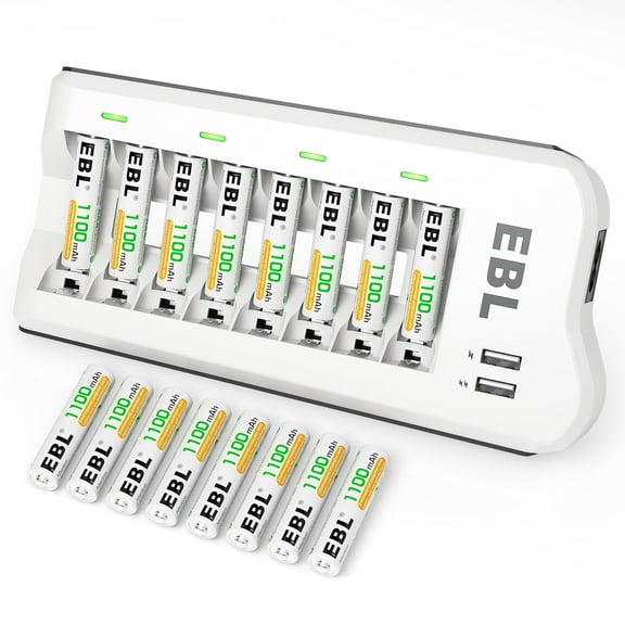 EBL Rechargeable AAA Batteries 1100mAh (16 Pack)   8 Bay Battery Charger and Dual USB Charging Ports